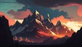 A stunning illustration of a mountain range against a dramatic sunset, a breathtaking and awe-inspiring scene