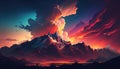 A stunning illustration of a mountain range against a dramatic sunset, a breathtaking and awe-inspiring scene