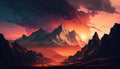 A stunning illustration of a mountain range against a dramatic sunset, a breathtaking and awe-inspiring scene