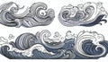 Vivid Ocean Waves A Symphony of Forms Illustrated in HandDrawn Vectors, Showcasing the Power and Beauty of the Sea, With a Sense Royalty Free Stock Photo
