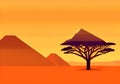 Tranquil Twilight: A Serene Illustration of a Mountain Landscape and Silhouette Tree Royalty Free Stock Photo