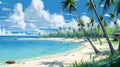 Tropical Beach Painting In 2d Game Art Style