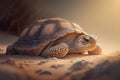 A stunning illustration of a tortoise resting on a warm surface, with the sun shining down on its shell, generative ai
