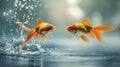 Leap of Love: Goldfish Jumping Out of Water in Romantic Gesture Royalty Free Stock Photo