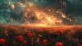 Poppy Fields of Remembrance: An AI-Generated Tribute to Veterans on Remembrance Day Royalty Free Stock Photo