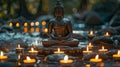 Serene Buddha Statue Amidst Natural Candlelight Royalty Free Stock Photo