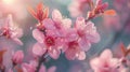 Blooming Cherry Blossom Branch Close-Up in Orchard with Macro Pastel Flower Royalty Free Stock Photo