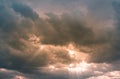 Dramatic Sunset Sky with Stormy Clouds and Sunrays Royalty Free Stock Photo