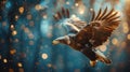 Patriotic Eagle Soaring Amid Fireworks and Bokeh Lights on Independence Day Royalty Free Stock Photo