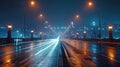 Nighttime Drive: Illuminated Thoroughfare on a Wide Road