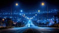 Nighttime Drive: Illuminated Thoroughfare on a Wide Road