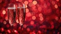 Romantic Champagne Toast for Valentine\'s Day with Red Shiny Bokeh Lights Royalty Free Stock Photo