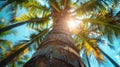 Tropical Paradise: Majestic Palm Tree Silhouette Against the Sunset Sky Royalty Free Stock Photo