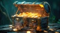 Golden Riches Unveiled: Ancient Treasure Chest Reveals Glittering Coins Royalty Free Stock Photo