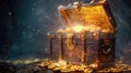 Golden Riches Unveiled: Ancient Treasure Chest Reveals Glittering Coins Royalty Free Stock Photo