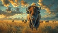 Bison Herd at Dusk: A Majestic View of the Wild Royalty Free Stock Photo