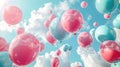 Surreal Balloon Dreamscape: Colorful Balloons Soar in Pink and Aquamarine Sky Royalty Free Stock Photo