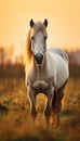 Majestic White Horse in Golden Hour Light, AI Generated Royalty Free Stock Photo