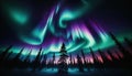 Majestic Aurora Borealis Over Snowy Forest, AI Generated