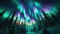 Breathtaking Aurora Borealis Over Snowy Pine Forest, AI Generated