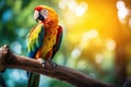 Vibrant Scarlet Macaw Parrot Perched on Tree Branch, AI Generated Royalty Free Stock Photo