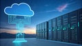 Cloud Computing Data Center Servers and Network Connections at Night AI generated. Royalty Free Stock Photo