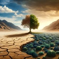 Surreal Landscape with Lone Tree, Climate Change Concept Royalty Free Stock Photo