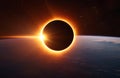 Spectacular Solar Eclipse Over Earth Royalty Free Stock Photo
