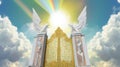 A depiction of the pearly gates of heaven opening with the bright side of heaven contrasting with the duller foreground Royalty Free Stock Photo