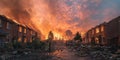 A stunning image of Devastating aftermath of fire sweeping through residential area. Royalty Free Stock Photo