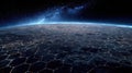 Global Network Earth at Night with Hexagonal Grid Overlay Royalty Free Stock Photo