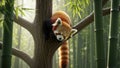 A Captivating Red Panda Relaxing on a Tree Branch in a Lush Bamboo Forest Royalty Free Stock Photo