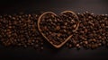 Love is Brewing: Heart Shaped Roasted Coffee Beans Background with Copy Space