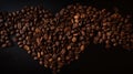 Love is Brewing: Heart Shaped Roasted Coffee Beans Background with Copy Space