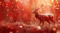 Golden Deer with Glitter on Shiny Red Background for Christmas Card Magic Royalty Free Stock Photo