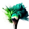 Colorful Makeup Brush with Powder Splash on White Background Generative AI Royalty Free Stock Photo