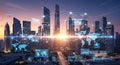 Global 5G network covering a smart metropolis at sunset Royalty Free Stock Photo