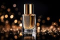 Luxury Serum Cosmetic Bottle with Dynamic Lighting and Gold Glitter