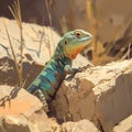 Stunning image of ocellated lizard resting on rocky terrain Royalty Free Stock Photo