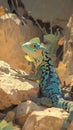 Stunning image of ocellated lizard resting on rocky terrain Royalty Free Stock Photo