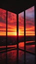 Breathtaking red sunset sky viewed from a modern high-rise building Royalty Free Stock Photo