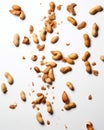 Magical Rain of Peanuts Against a Crisp White Background: A Visual Feast!