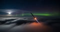 Rocket Launch Aurora Borealis Night Sky, Clouds, Space Travel Royalty Free Stock Photo