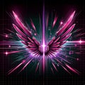 Futuristic Neon Wings on Digital Grid Background, Cyberpunk Concept Royalty Free Stock Photo