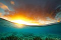 Serenity Below the Waves: A Tranquil Sunset Ocean View from Underwaterwith Generative AI Royalty Free Stock Photo