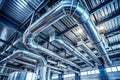 Stunning Industrial Interior Featuring a Network of Shiny Silver Ventilation Pipes Draped Across a High Exposed Ceiling Royalty Free Stock Photo