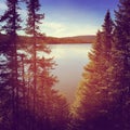 Stunning instagram of peaceful lake in evening Royalty Free Stock Photo