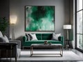 Wall art, Emerald Green & Grey Modernist Living Room Interior Design.