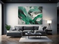Wall art, Emerald Green & Grey Modernist Living Room Interior Design. Royalty Free Stock Photo