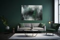 Wall art, Emerald Green & Grey Modernist Living Room Interior Design. Royalty Free Stock Photo